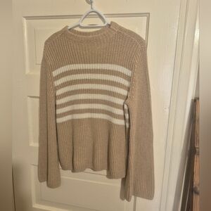 GAP Tan and White Striped Crew Neck Sweater